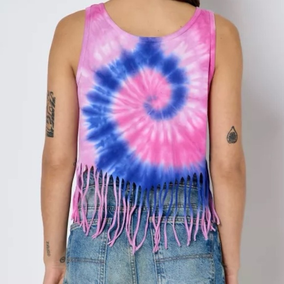 Proud Tie-Dye Fringe Tank Top - Pink and Blue sz L - Picture 4 of 4